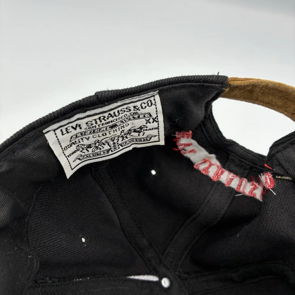 Rare Vintage Levis 90s Cap Black Leather Visor Avantgarde Y2K 5panel
